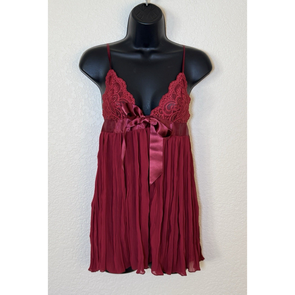 Victorias Secret Pleated Teddy Babydoll Lingerie Top Small Red Bow Romantic